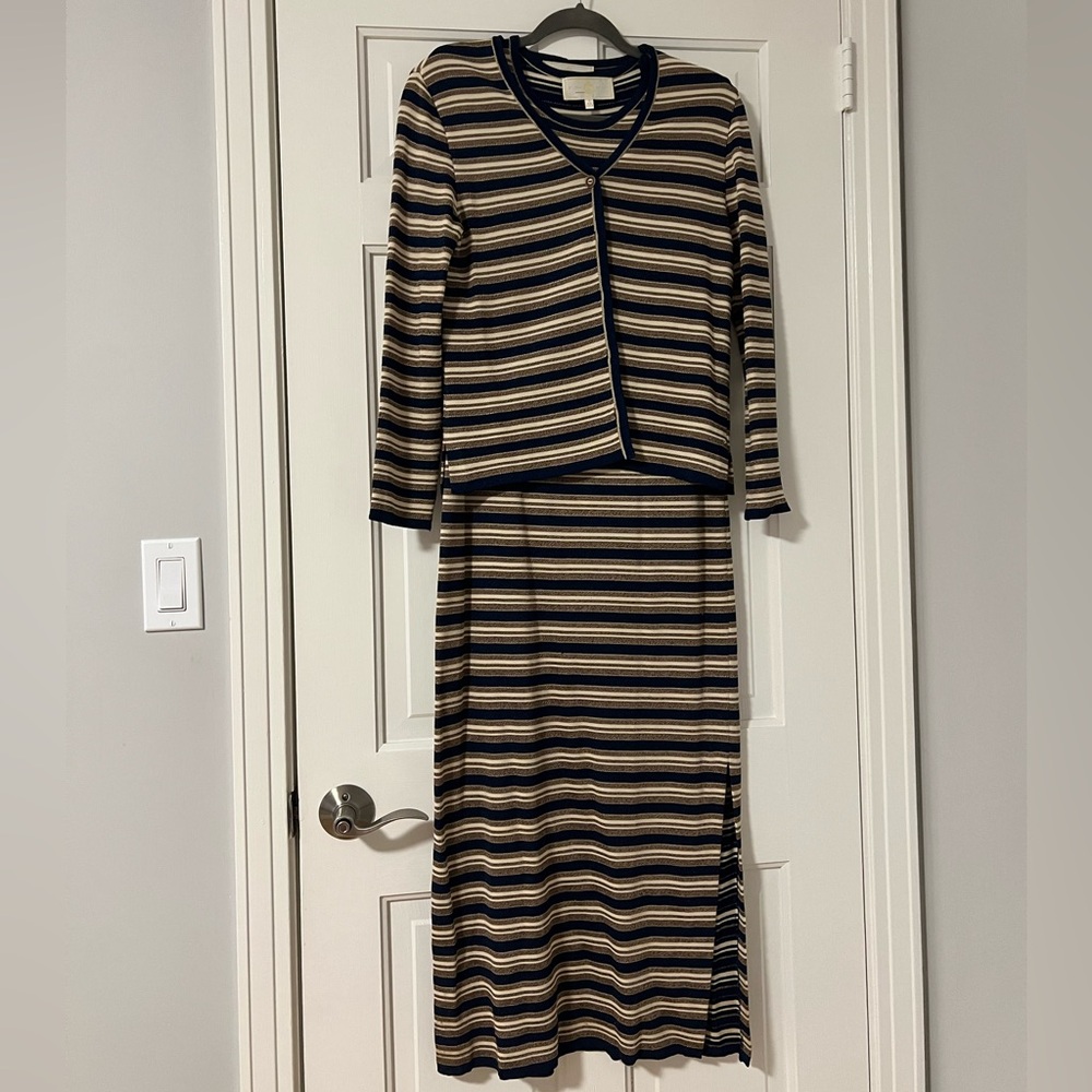 Striped Navy and Beige Women's Dress Set knit USA S